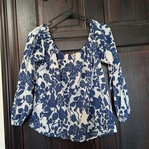 SOLD - Navy and White Floral Blouse